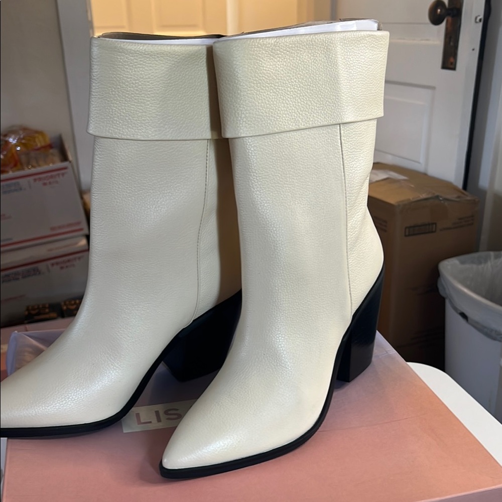 Cream Chunky Heel Ankle Booties - Picture 4 of 5